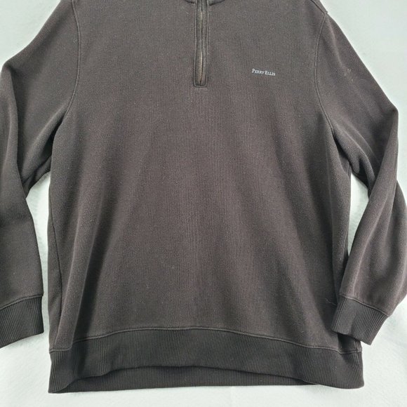 Perry Ellis Sweater Men's Long Sleeve 1/4 Zip Mock Neck Pullover Brown XL - Picture 3 of 12